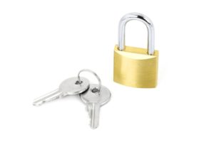 A small padlock with keys. 